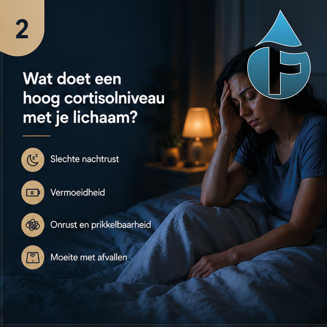 Illustratie van klachten die kunnen samengaan met langdurige stress en een verhoogde cortisolbelasting